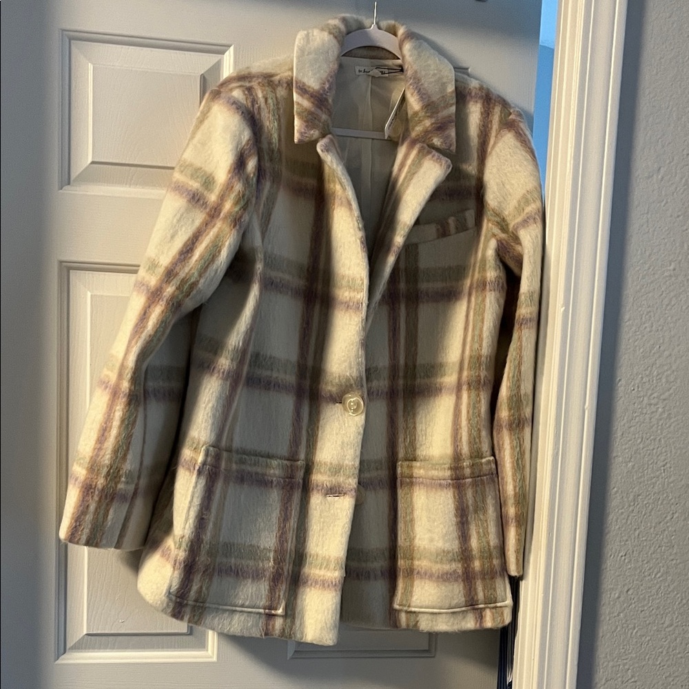 For Love And Lemons Cream Plaid Pea Coat